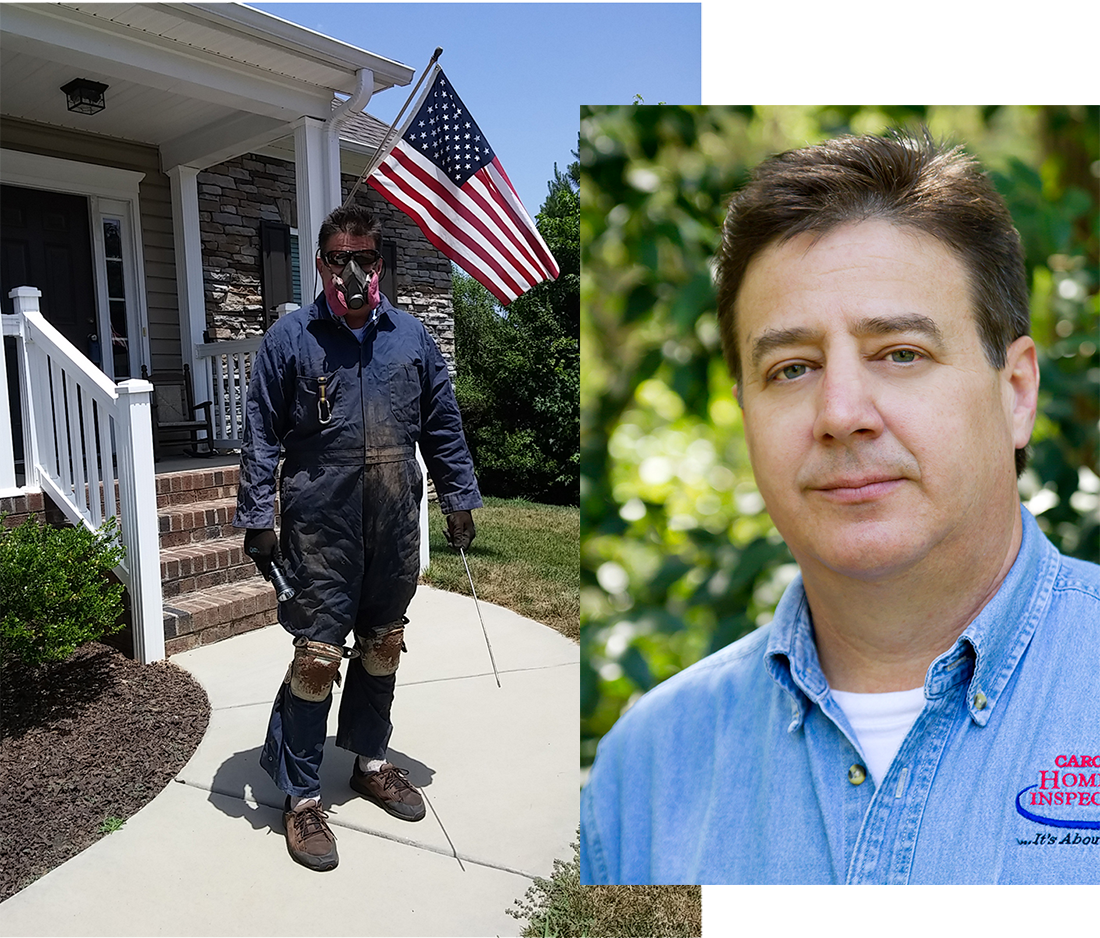 Scott Stegall, one of the certified home inspectors in front of a home during an inspection